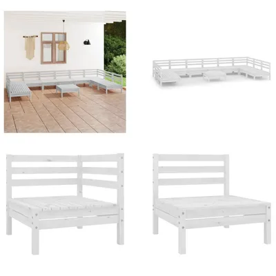 Produktbild von vidaXL 11 tlg. Garten Lounge Set Weiß Massivholz Kiefer - Gartenmöbel Set - Gartenmöbel Sets - Gartengarnitur - Gartengarnituren