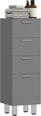 Produktbild von Badezimmerschrank Nischenschrank schmal 4 Schubladen Beistellschrank Bad Grau