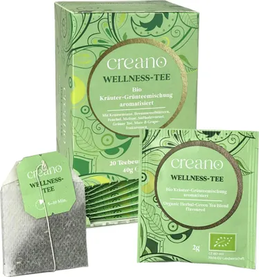 Produktbild von Creano  Tee WELLNESS-TEE, Kräuter-Grünteemischung,  Teebeutel-Tee 3er Pack (3x 20 Beutel)*