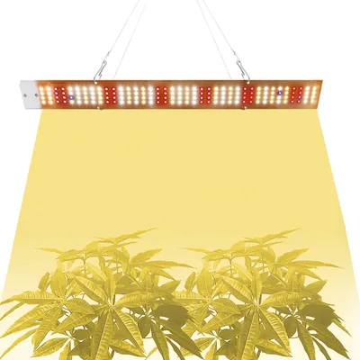 A grow light illuminates plants from above.