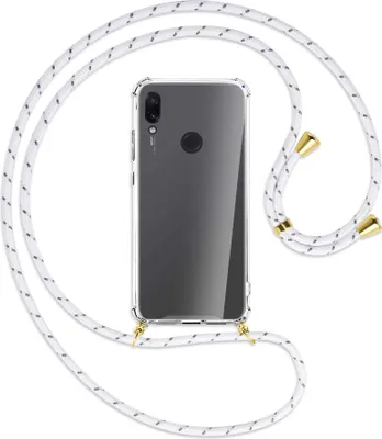 Produktbild von Handykette Backcover-Schutzhülle mit Band (Metall goldfarben) für Xiaomi Redmi Note 7 (Pro) - weiß/grau