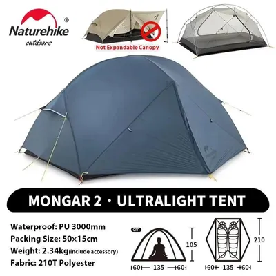 Imagen del producto de Tienda de trekking, ligera, resistente a la intemperie, 210T, color azul