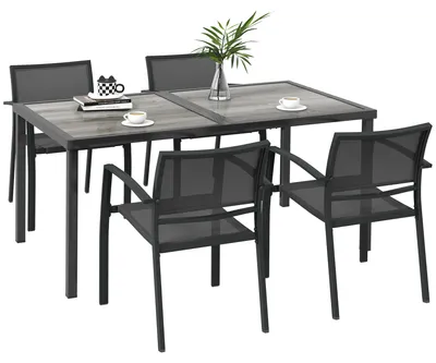Productafbeelding van Tuinset, zitgroep voor in de tuin, 1 tafel, 4 stoelen, 150 x 87 x 72 cm, grijs