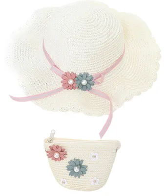 Produktbild von Strohhut Damen 1 Stück, Breitkrempig Mit Blumenmuster, Sonnenhut Für Strand Und Urlaub