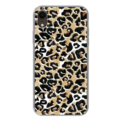 Produktbild von MuchoWow® Handyhülle Schutzhülle Hülle für iPhone XR Tierdruck - Panther - Braun - Aquarell Silikon Softcase Handy Hülle - Schutzdeckel