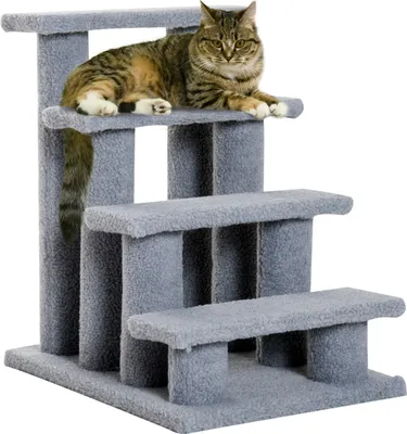 Produktbild von PawHut Tiertreppe Katzentreppe Hundetreppe Treppe für Katze und Hunde 4 Stufen Grau 63,5x43x60cm