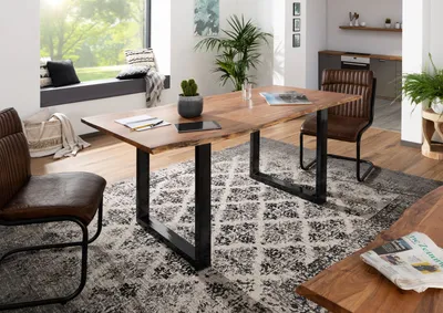 Produktbild von MASSIVMOEBEL24 Baumtisch Akazie 140x90x76 natur Beine anthrazit glänzend FREEFORM 3