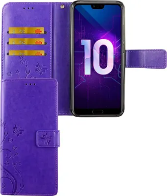 Immagine prodotto di Custodia protettiva per smartphone Huawei Honor 10, tipo cover a libro, con portacarte, colore viola