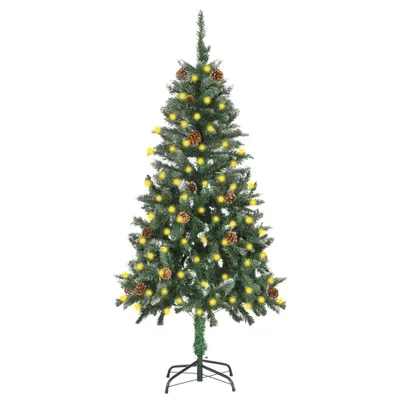 Productafbeelding van Kunstkerstboom met verlichting en dennenappels 150 cm