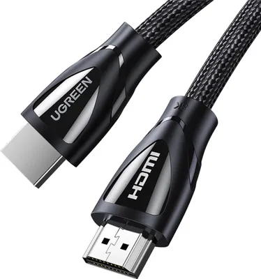 A close-up shot of a black HDMI cable with silver connectors.