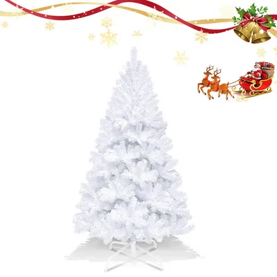 Zdjęcie produktu dla Sztuczne drzewko świąteczne Clanmacy, 150 cm, z metalową podstawą, choinka z 488 igieł PVC, sztuczne drzewko świąteczne, białe, składane