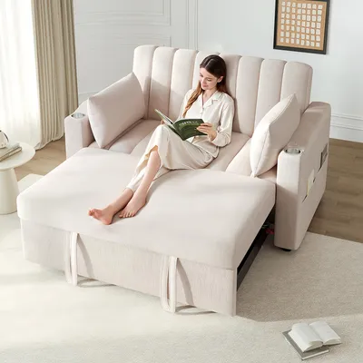 Produktbild von Modernes Multifunktionssofa, Schlafsofa, Schlafcouch mit Schlaffunktion, Doppelsofa mit verstellbarer Rückenlehne, mit Getränkehalter und Kissen