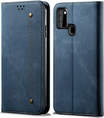 Produktbild von Galaxy A21S Hülle, LaimTop Denim Leder Brieftasche Magnetverschluss Flip Bookstyle Schutzhülle mit Standfunktion für Samsung Galaxy A21S Samsung Galaxy A21S Blau