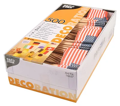 Obrázek produktu pro Papstar Deko Picker Flaggen Amerika Fahnenpicker Höhe 8cm 500 Stück