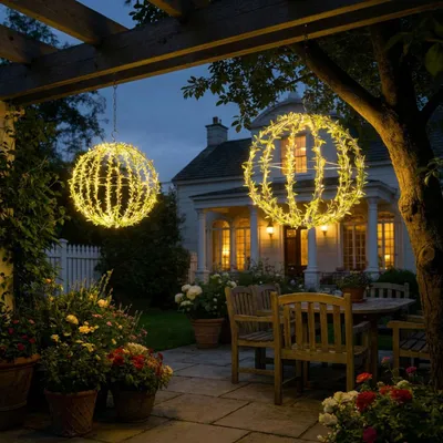 Produktbild von 2er-Set Solar Leuchtkugel im Blätterdesign - Ø40cm Gartenkugel mit 144 warmweissen LEDs - IP44 Aussenleuchte inkl. Erdspiess, S-Haken und Solarpanel
