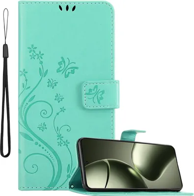Produktbild von Cadorabo Hülle für Xiaomi 14T Hülle in FLORAL TÜRKIS Schutzhülle im Blumen Design mit Magnetverschluss, Standfunktion und Kartenfächern Book Case Cover