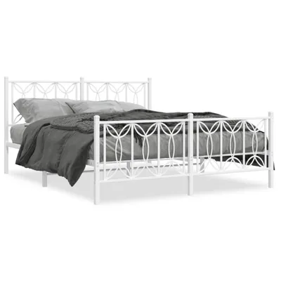 Zdjęcie produktu dla vidaXL Rama łóżka z wezgłowiem i podnóżkiem metalowa biała 150x200 cm