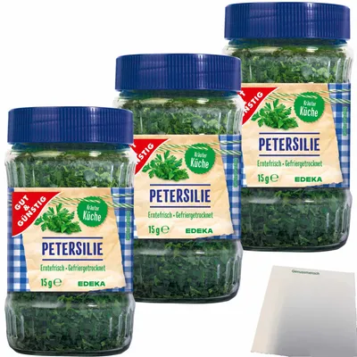 Produktbild von Gut & Günstig Petersilie gefriergetrocknet 3er Pack (3x15g Glas) + usy Block