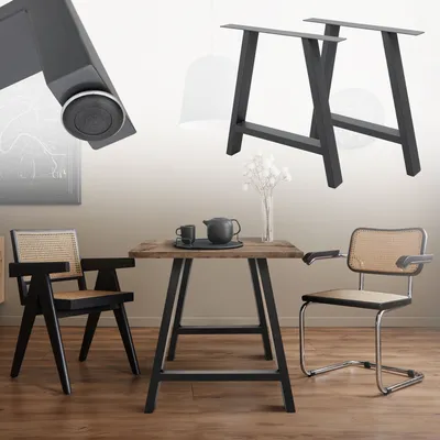 Zdjęcie produktu dla ECD Germany 2x nogi stołowe w kształcie litery A, 70x72 cm, antracyt, wykonane ze stali malowanej proszkowo, przemysłowa, metalowa rama stołu do jadalni i biurka