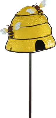 Produktbild von Gartenstecker Bienenstock Metall Blumenstecker 86cm Gelb
