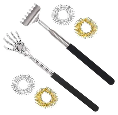 Produktbild von Edelstahl-Rückenbürste und Massagekugeln für die Finger