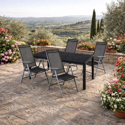 5-tlg Gartenmöbel Gartengarnitur Outdoor 125x70cm Anthrazit/Schwarz