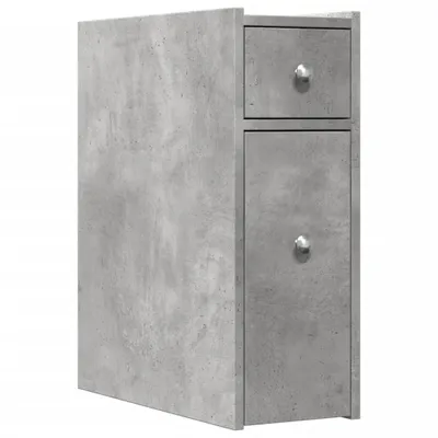 Image de Armoire de salle de bain étroite avec roulettes gris béton