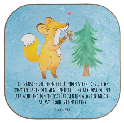 Produktbild von Mr. & Mrs. Panda Tischuntersetzer Fuchs  Weihnachtsbaum - Eisblau - Geschenk, Holzuntersetzer, Schlittschuh, Coaster, Weihnachtsmann, Untersetzer Tasse, Tassenuntersetzer