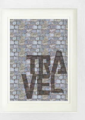 Zdjęcie produktu dla Typografia Oprawiony obraz z eleganckim passepartout | Obrazy ścienne | W ramce na zdjęcia - Podróż (40 x 30 cm)