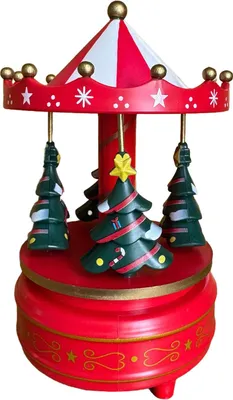 Produktbild von Karussell-Spieluhr, drehbar, pferdeförmige Spieluhr mit 4 Weihnachtsbäumen, musikalischem Karussell, spielt „Frohe Weihnachten“ als Weihnachts- und Geburtstagsgeschenk
