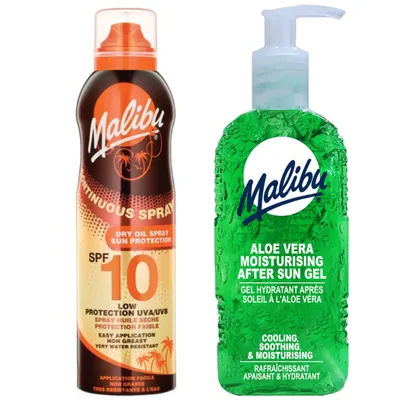 Produktbild von Malibu -Trockenöl in Aerosol SPF10 175 ml + Aloe -Gel nach der Bräunung von 200 ml
