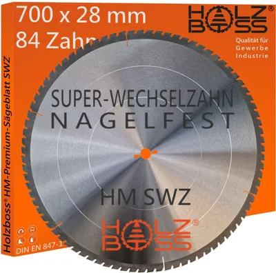 Produktbild von Holzboss ® HM-Sägeblatt 700 x 28 mm - nagelfest SWZ 84 x Zahn - Super-Wechselzahn WZ Kreissägeblatt Profisägeblatt 700x28 Baukreissägeblatt HW Widea