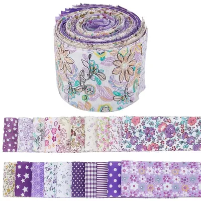 Productafbeelding van Stoffstrips van katoen - Set met bloemenmotieven voor patchwork, met bloemen van het voorjaar - Geschikt voor naaien en knutselen - 40 stuks, paarse bundel