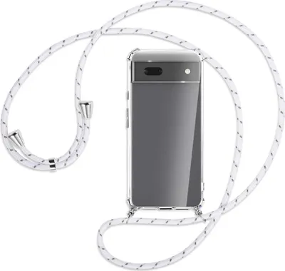 Produktbild von Handykette Backcover-Schutzhülle mit Band (Metall silberfarben) für Google Pixel 6a - weiß/grau