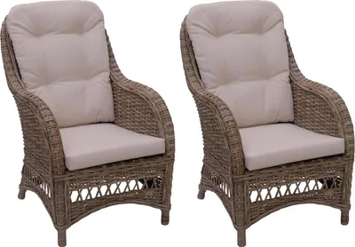 Produktbild von KRINES HOME 2er Set Rattansessel Skandinavischer Stil Natur Rattan Sessel Grau breiter Armlehnsessel Wohnzimmer