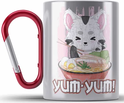Produktbild von Trendation -  Anime Edelstahl Tasse Karabiner Geschenk Spruch Karabiner Edelstahl Tasse Karabiner Edelstahl Geschenke Deko Anme Fan Yum Yum (Rot)