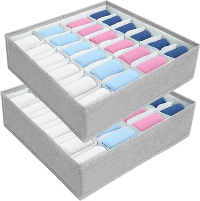 Productafbeelding van Lade Organizer - Opvouwbare Opberger - Kleding Sorteren - 24 Vakken - 32 x 32 x 9 cm - Grijs