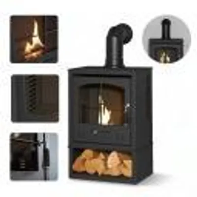 Obrázek produktu pro OKO S2 bioethanolový krb antracitově šedý s úložným prostorem na dřevo a šikmou kouřovou trubkou, 3 kW, 91,5 × 44 × 31 cm, volně stojící