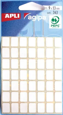Produktbild von Agipa – weiße Etiketten im Etui, 9 x 13 mm (B x H), 343 Stück, 49 pro Blatt