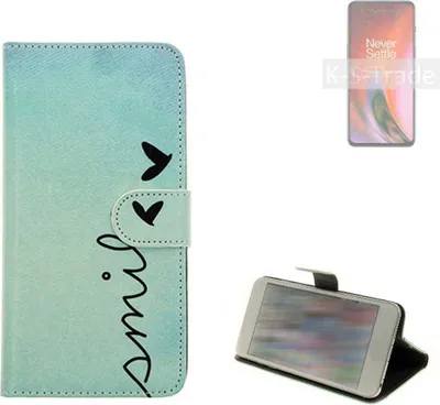 Produktbild von K-S-Trade Schutz Hülle Handy Hülle kompatibel mit OnePlus Nord 2 5G Hülle Handyhülle cover bookstyle Etui Handyhülle ''smile'' türkis