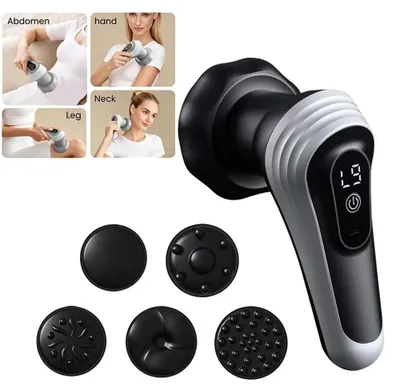 Immagine prodotto di Massaggiatore elettrico per il corpo - Massaggiatore per le mani - 6 testine di massaggio - Alimentato a batteria - Senza fili - Nero