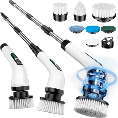 Immagine prodotto di Spazzola elettrica per la pulizia - Modello wireless - Ideale per la pulizia del bagno - Manico regolabile - 24-126 cm - Bianco/Nero
