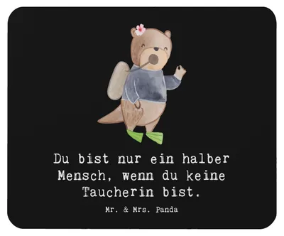 Produktbild von Mr. & Mrs. Panda Mouse Pad Taucherin Herz - Schwarz - Geschenk, mousematte, pc mauspad, laptop mousepad