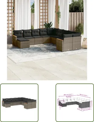 Produktbild von The Living Store 11-tlg. Garten-Sofagarnitur mit Kissen Grau Poly Rattan
