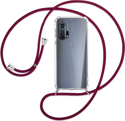 Produktbild von Handykette Backcover-Schutzhülle mit Band (Metall silberfarben) für Motorola Edge Plus - dunkelrot