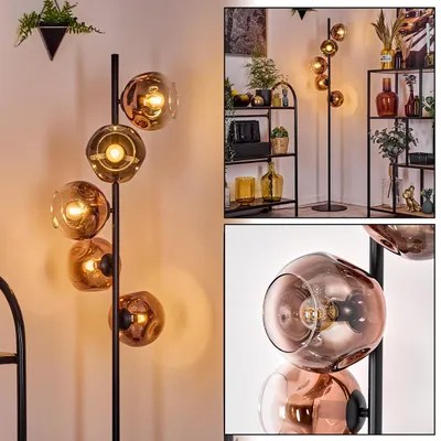 Produktbild von Villamare Stehlampe aus Metall/Glas in Schwarz/Kupfer/Klar, Retro/Vintage-Design