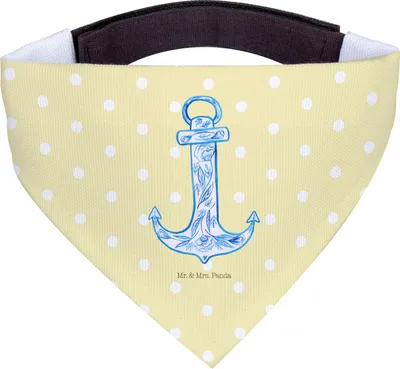 Produktbild von Mr. & Mrs. Panda Dreieckstuch Anker Blau - Gelb Pastell - Geschenk, Bandana, Hundehalstuch, Halstuch für Hund, Hunde, Lustige Sprüche