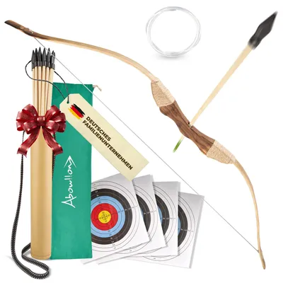 Immagine prodotto di Abowllon® Set completo per bambini: arco e frecce, ideale per lo sport. Include 15 frecce con punta in gomma, un portafrecce, una borsa e 4 bersagli. Adatto per bambini che sparano sia con la mano destra che con la mano sinistra