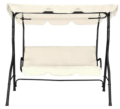 Immagine prodotto di Altalena a dondolo Vigevee a 3 posti, beige, con tettuccio parasole regolabile; altalena da giardino con struttura in acciaio per giardino, terrazza o balcone