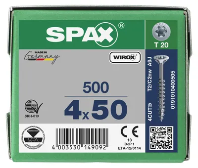 Produktbild von SPAX Universalschraube, Teilgewinde, Senkkopf, T-STAR plus T20, 4CUT, WIROX, 4 x 50 mm, 500 Stück